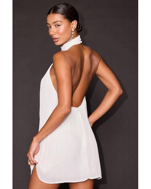 Lulus White Gretchen Pleated Halter Backless Mini Dress