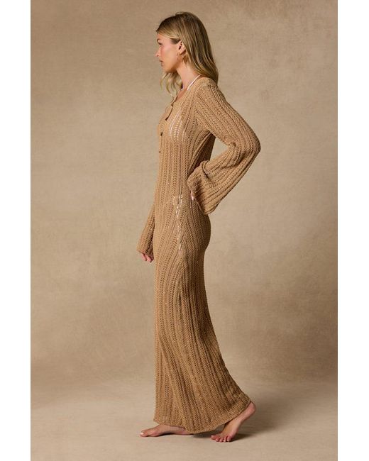 Lulus Natural Yates Crochet Sequin Maxi Swim Cover-Up