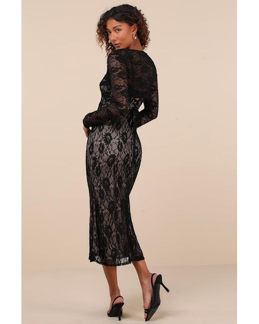Lulus Black Certainly Iconic Lace Midi Dress And Shrug Set