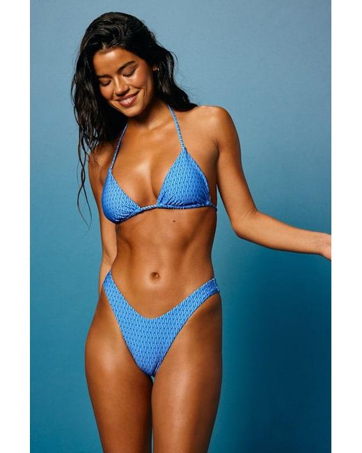 Lulus Blue Parker Geo Print Triangle Bikini Top