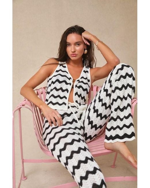 4th & Reckless Natural Anna Ivory And Striped Crochet Swim Cover-Up Pants