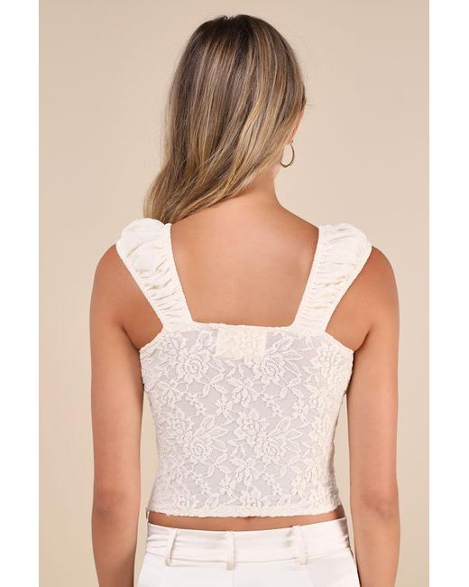 ZEMETA Natural Rose Crush Rosette Satin Lace Sheer Back Tank Top