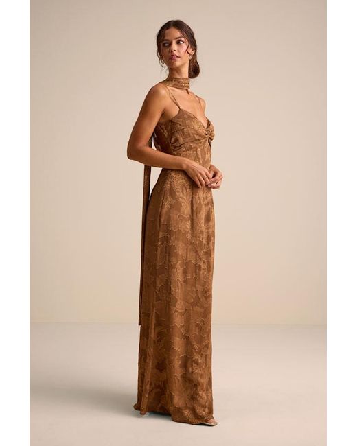 Lulus Natural Rashona Burnout Sash Scarf Maxi Dress