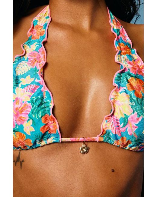 Kulani Kinis Black St. Lucia Multi Tropical Floral Triangle Bikini Top