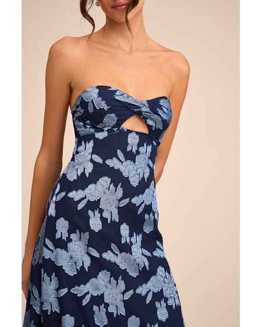 Lulus Blue Danae Floral Jacquard Strapless Maxi Dress