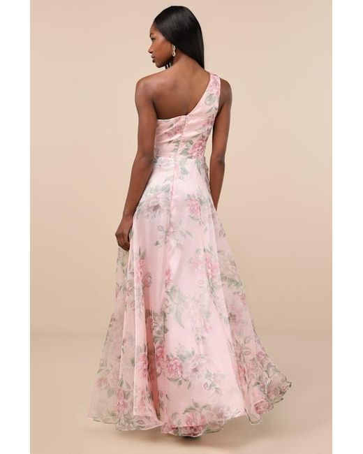 Lulus Pink Truly Extraordinary Floral Organza One-Shoulder Maxi Dress