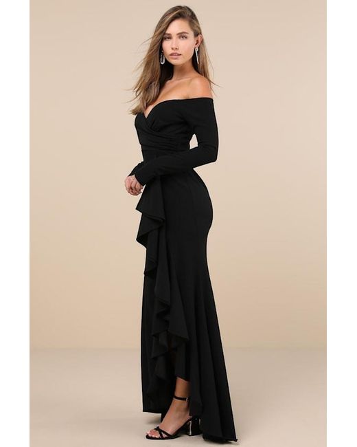 Lulus Black Notorious Perfection Off-The-Shoulder Ruffled Maxi Dress