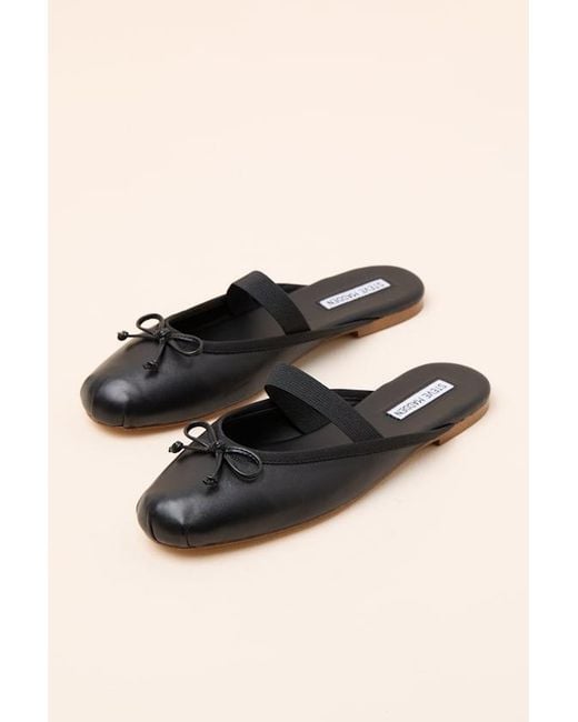 Steve Madden Black Cutesy Leather Ballet Flat Mules