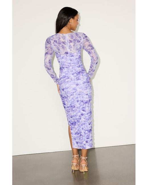 Lulus Purple Janessa Floral Mesh Bodycon Midi Dress