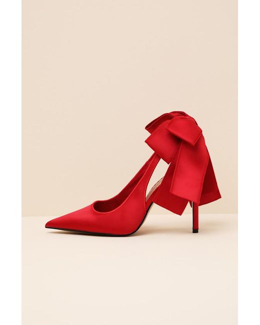 Steve Madden Red Teacup Bow Satin Bow Slingback Pumps