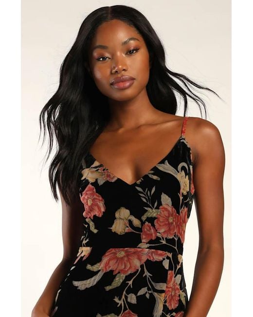Lulus Black Alluring Blooms Floral Burnout Velvet Maxi Dress