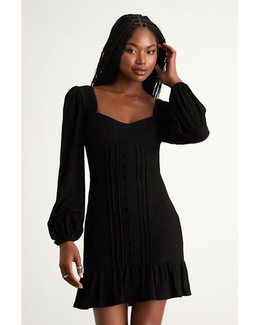 Lulus Black Coveted Sweetness Pointelle Knit Long Sleeve Mini Dress