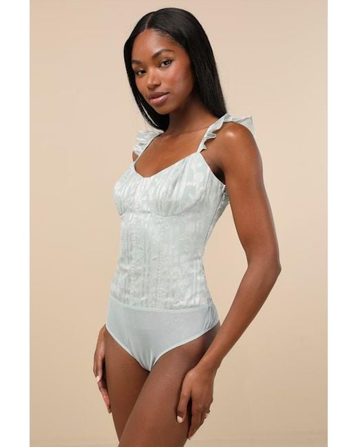 Lulus Green Abbie Mint Floral Sleeveless Bustier Bodysuit