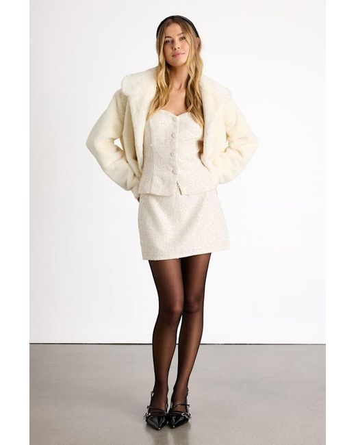 Lulus White Brionee Tweed Sequin Button-Front Strapless Top