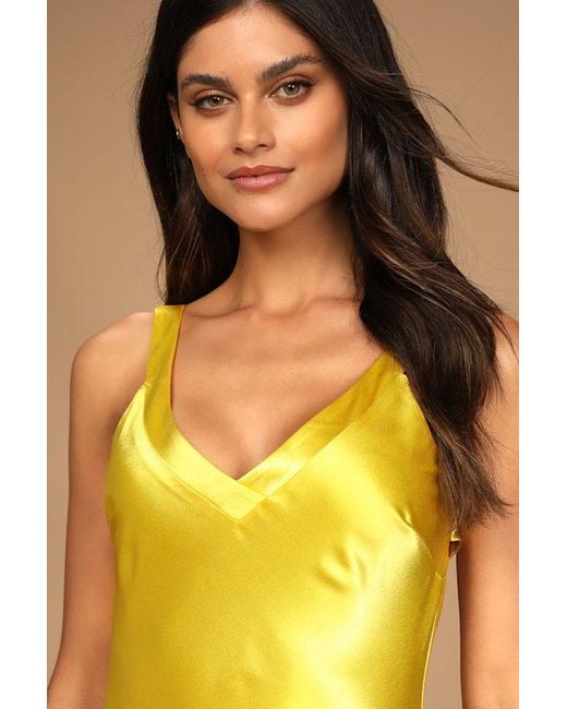 Lulus Yellow Perfectly Classy Satin Strappy Maxi Dress