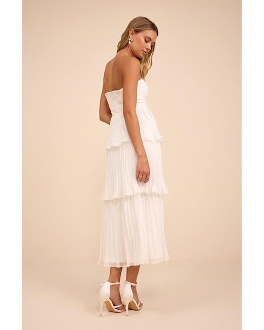 Lulus Natural Seriously Sensational Strapless Tiered Midi Dress