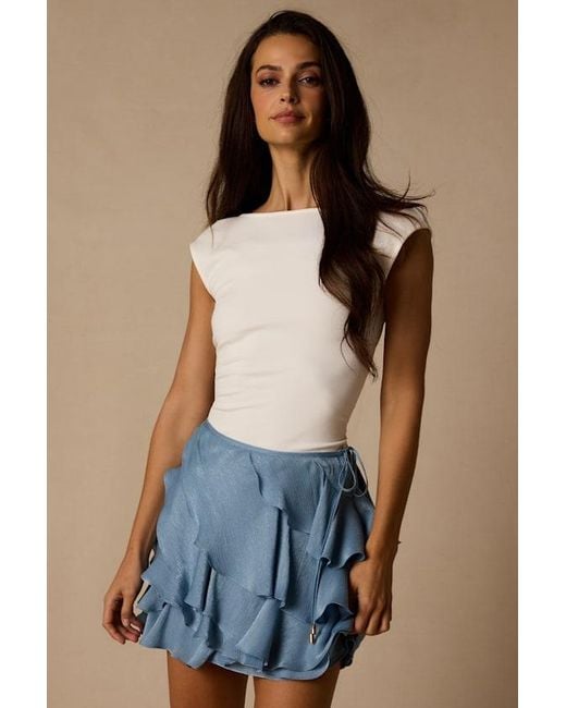 Lulus Blue Lois Lurex Ruffled Mini Skirt