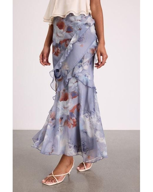 Lulus Purple Breelyn Dusty Floral Ruffled Midi Skirt