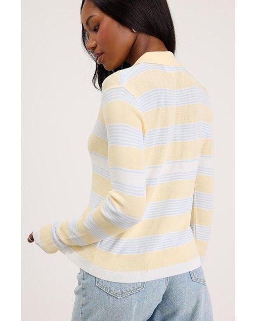 Lulus Blue Nelly Striped Button-Up Knit Top
