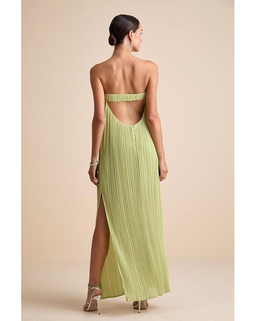 Lulus Green Yamuna Light Pleated Strapless Maxi Dress