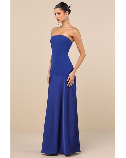 Lulus Compelling Style Strapless A-Line Maxi Dress in Blue | Lyst UK