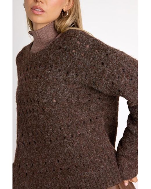 Lulus Brown Mariner Marled Pierced Crew Neck Pullover Sweater