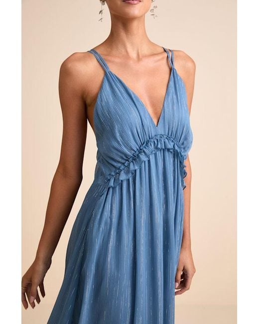 Lulus Blue Massiel Lurex Ruffled Maxi Dress