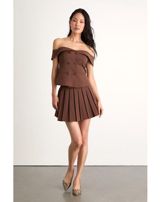 Lulus Brown Mahika Double-Breasted Off-The-Shoulder Top
