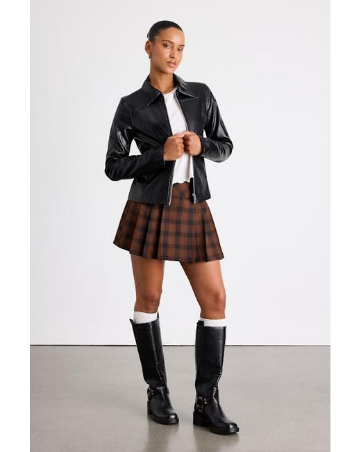 Lulus Gray Firah And Plaid Pleated Mid-Rise Mini Skirt