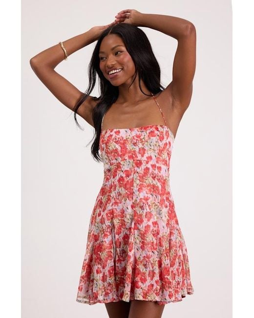 Lulus Red Sophrina Floral Halter Mini Dress