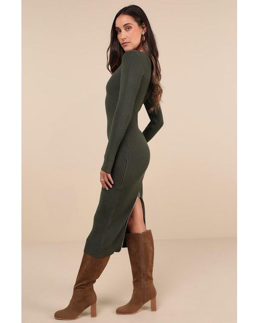 Lulus Natural Everyday Beauty Long Sleeve Ribbed Knit Sweater Dress