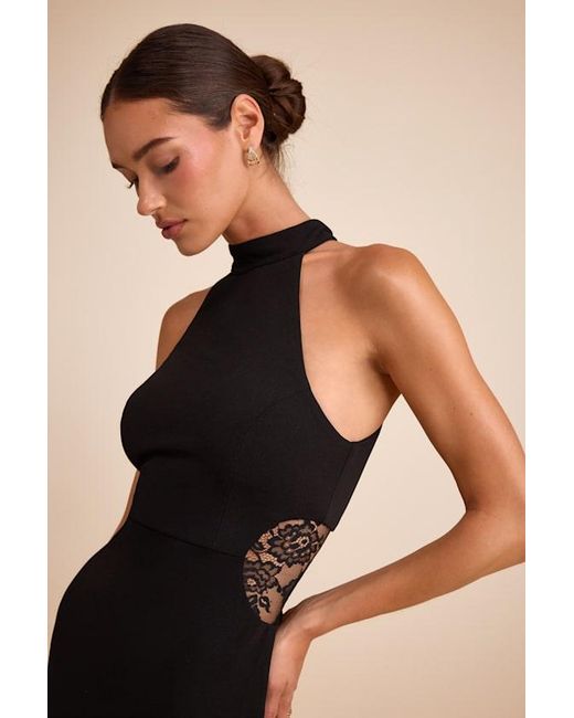 Lulus Black Vira Mock Neck Lace Cutout Maxi Dress
