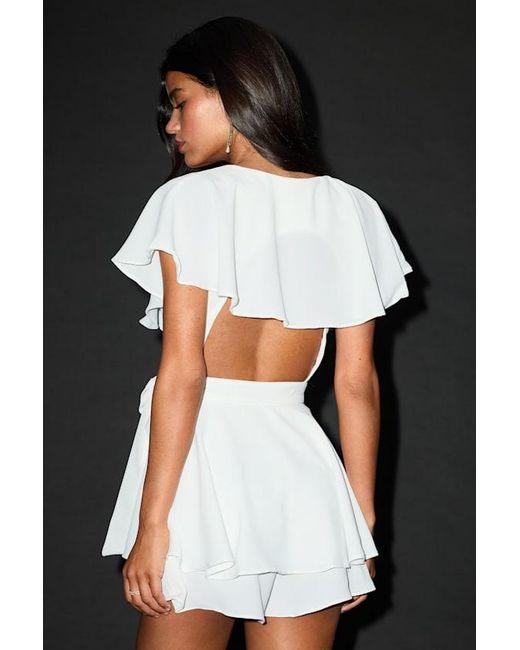 Lulus Brown Aldrin Ruffled Backless Wrap Skort Romper