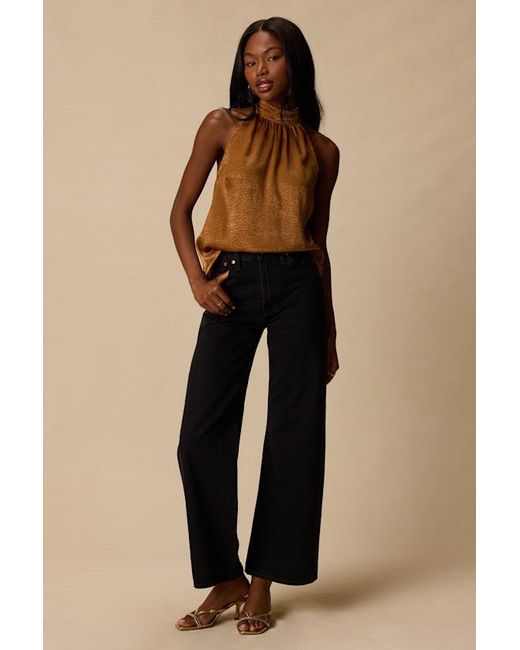 Lulus Black Camille Bronze Satin Mock Neck Tank Top