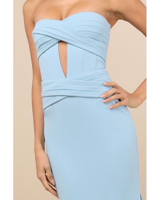 Lulus Blue Elegant Finesse Pleated Cutout Maxi Dress
