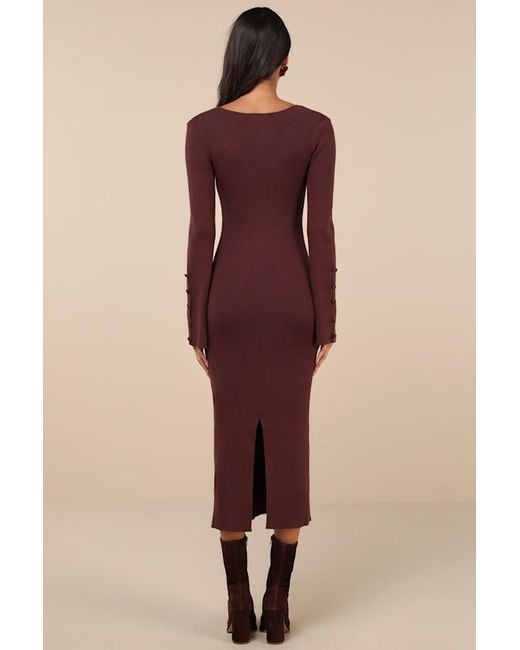 Lulus Natural Classy Attitude Ribbed Square Neck Midi Sweater Dress