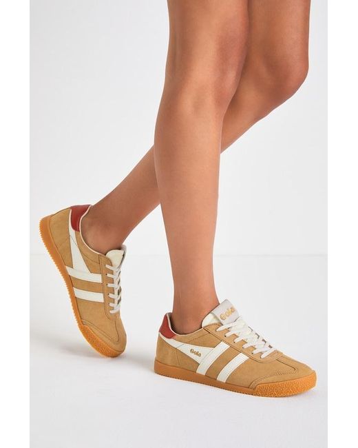 Gola Brown Elan Caramel Color Block Suede Leather Sneakers