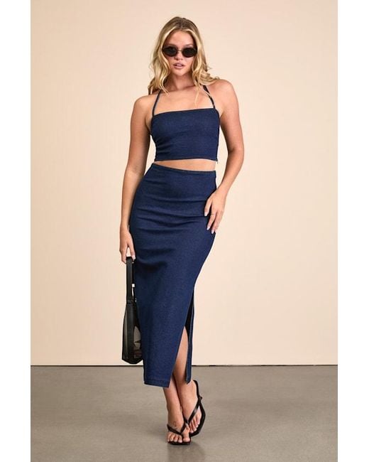 Lulus Blue Helaine Dark Wash Denim Mermaid Midi Skirt