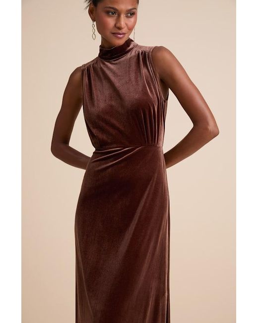 Lulus Brown Classic Elegance Velvet Sleeveless Mock Neck Maxi Dress