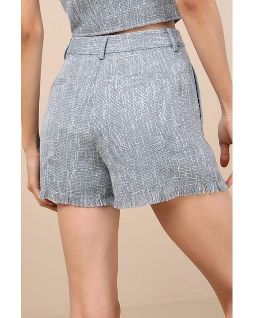 Lulus Blue Alfonsa Tweed Frayed High-Rise Shorts