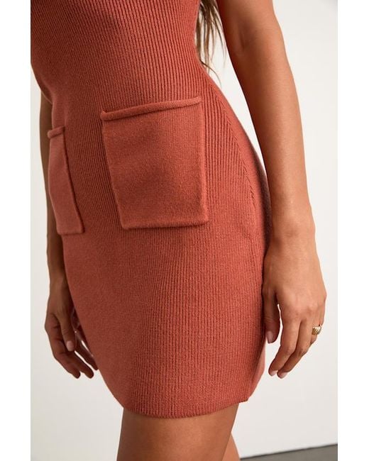 Lulus Red Joana Ribbed Mock Neck Sweater Mini Dress
