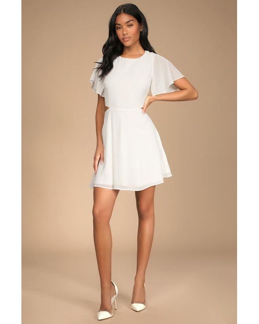 Lulus Natural Blissful Love Cutout Mini Skater Dress