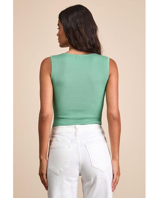 Lulus Green Sella Ribbed Sleeveless Sweater Knit Bodysuit