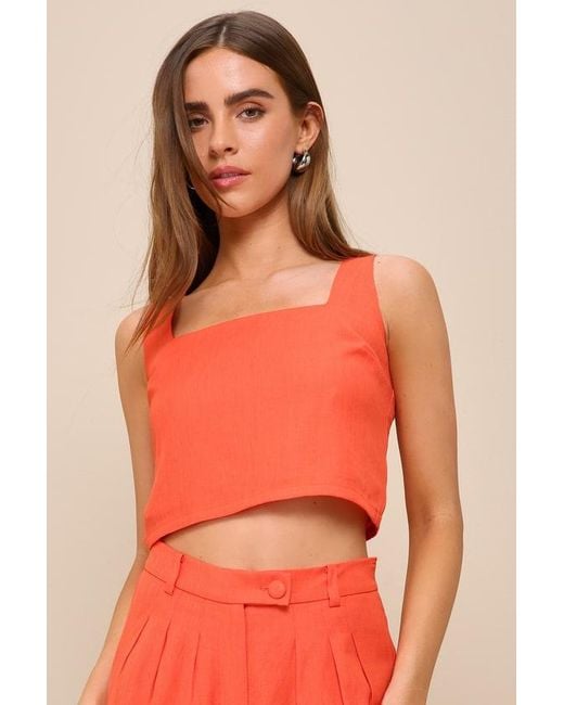 Lulus Orange Set For Compliments Square Neck Cropped Tank Top