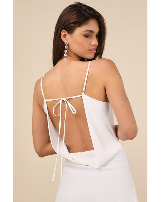 Lulus Natural Caleigh Satin Backless Slip Midi Dress