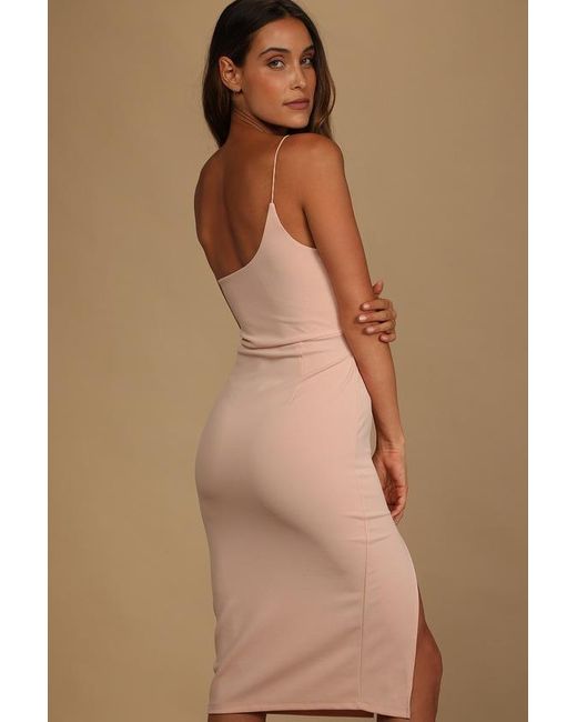 Lulus Brown Club Scene Blush One-Shoulder Bodycon Midi Dress