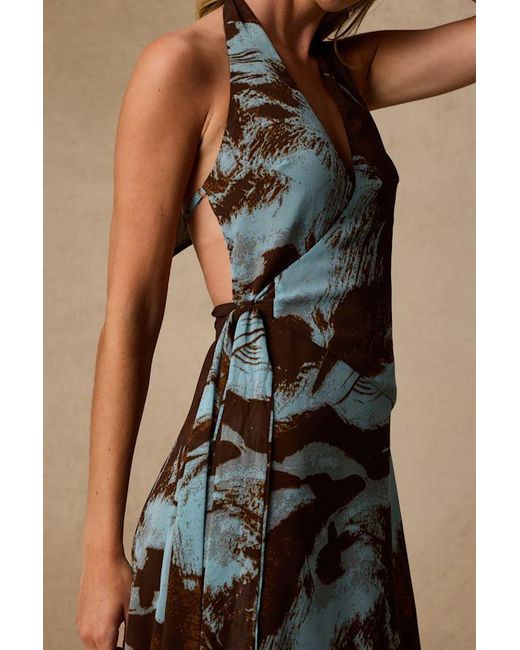 Lulus Brown Liyana And Abstract Print Halter Midi Dress