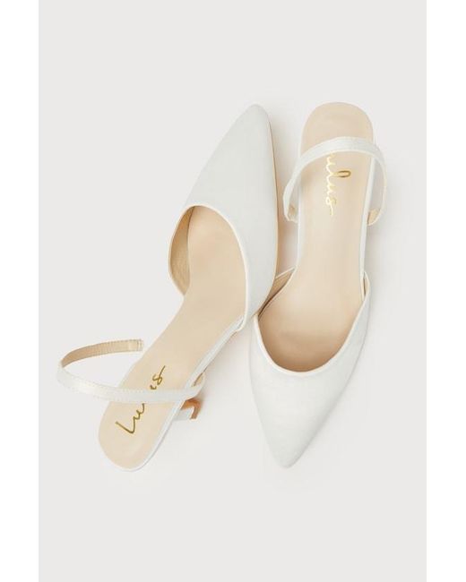 Lulus White Leith Satin Kitten Heel Slingback Pumps