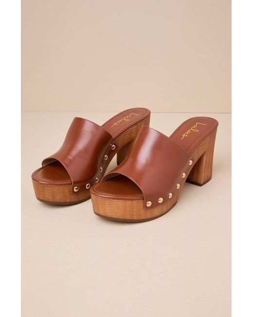 Lulus Brown Jaylani Cognac Platform Mule Sandals