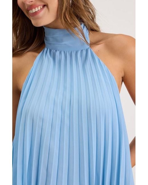 Lulus Blue Twyla Pleated Halter Tank Top